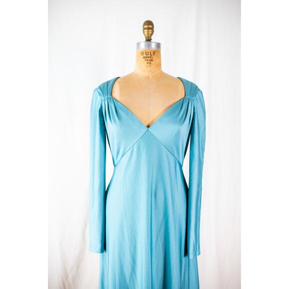 Vintage 70s Aqua Maxi Dress, Eva Gabor by Estevez Formal Evening Gown Retro Med - Picture 12 of 12